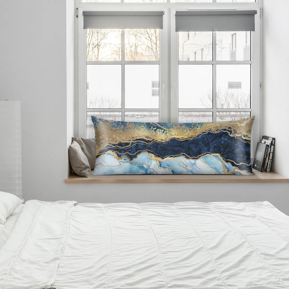 Blue Marble Gold Body Pillow Pillowcase 21"x 54" Long Body Pillow Cover with Zipper King Size Pillow Cases Queen Pillowcase for Hair and…