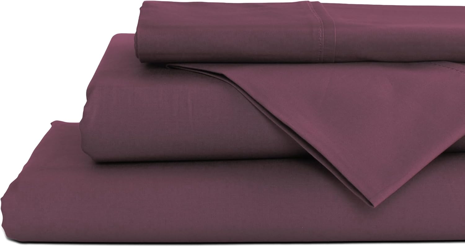 Linen Home 100% Cotton Percale Sheets King Size, Damson Berry, Deep Pocket, 4 Pieces Set - 1 Flat, 1 Deep Pocket Fitted Sheet and 2…