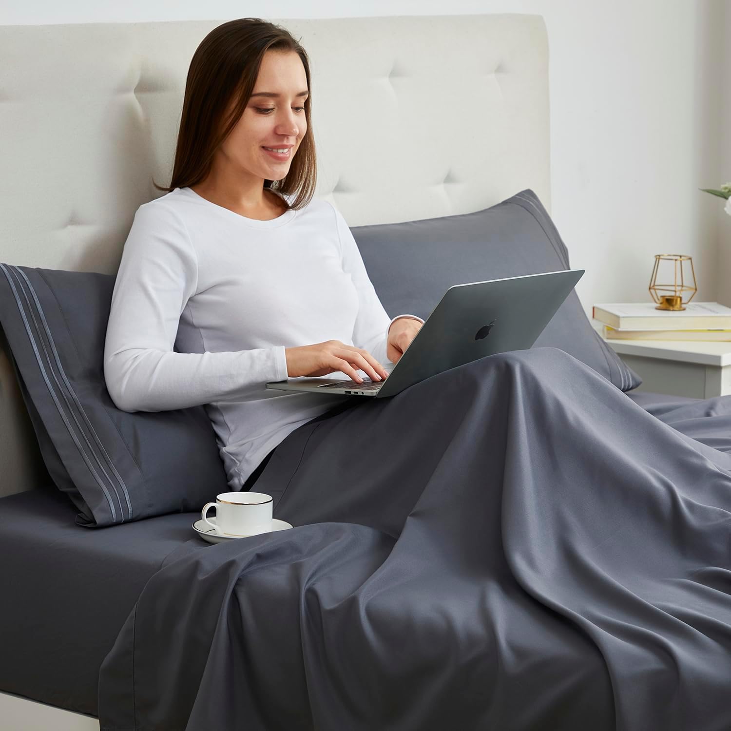 Nestl Grey Pillow Cases - Soft Queen Size Set of 2, 1800 Microfiber, Envelope Closure, 20x30 Inches cotton Grey