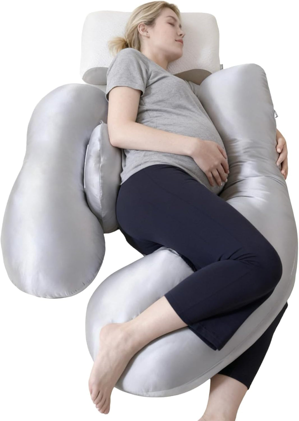Noontide Pregnancy Pillows for Side Sleeping - Adjustable Belly & Back Support Pillow, H Shaped Full Body Maternity Pillow with Cooling Remo…
