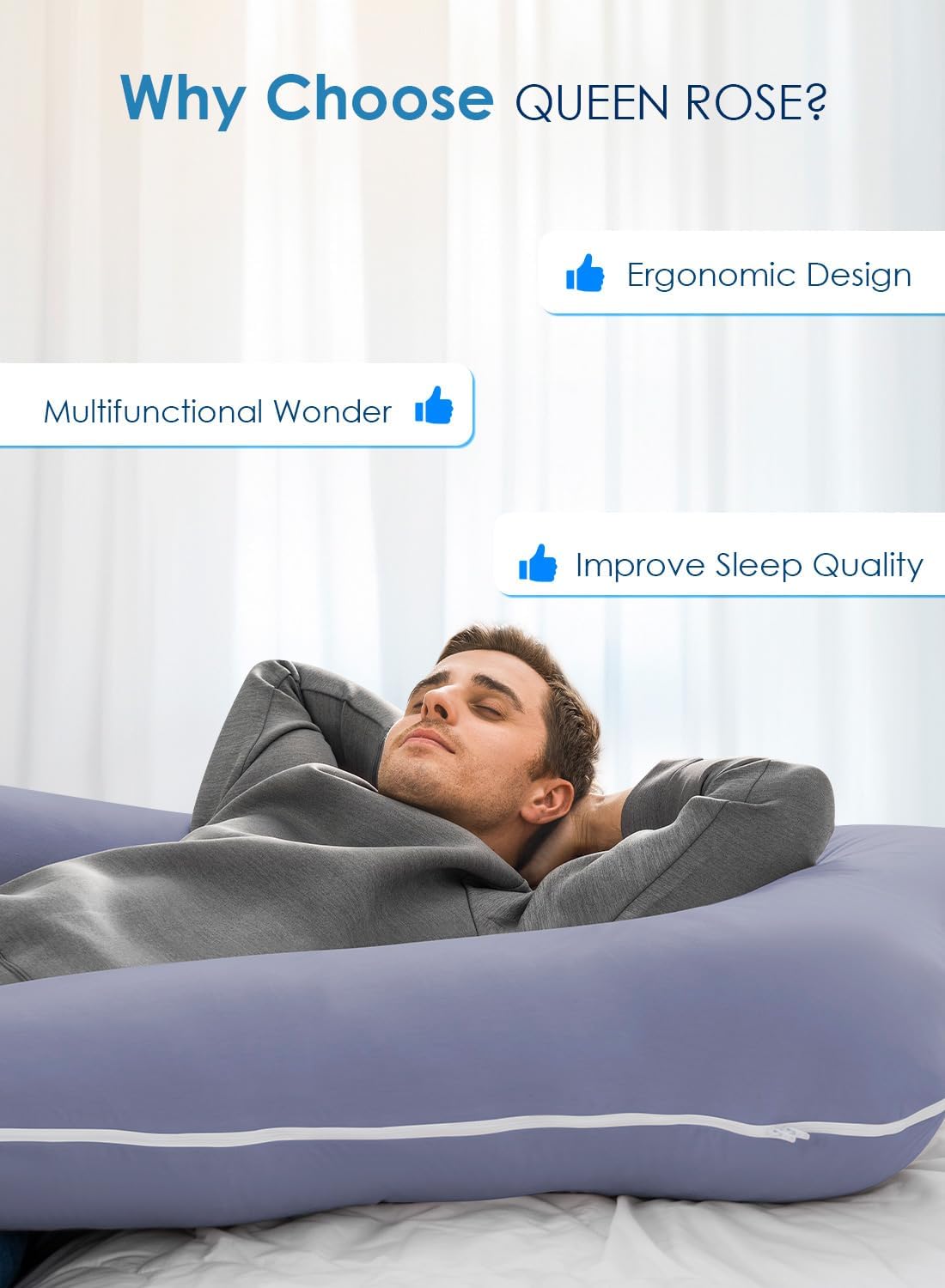 Queenrose QUEEN ROSE Pregnancy Pillow, U Shaped Full Body Pillows for Sleeping Support, 55 Inch Maternity Pillow for Pregnant Women with Co…