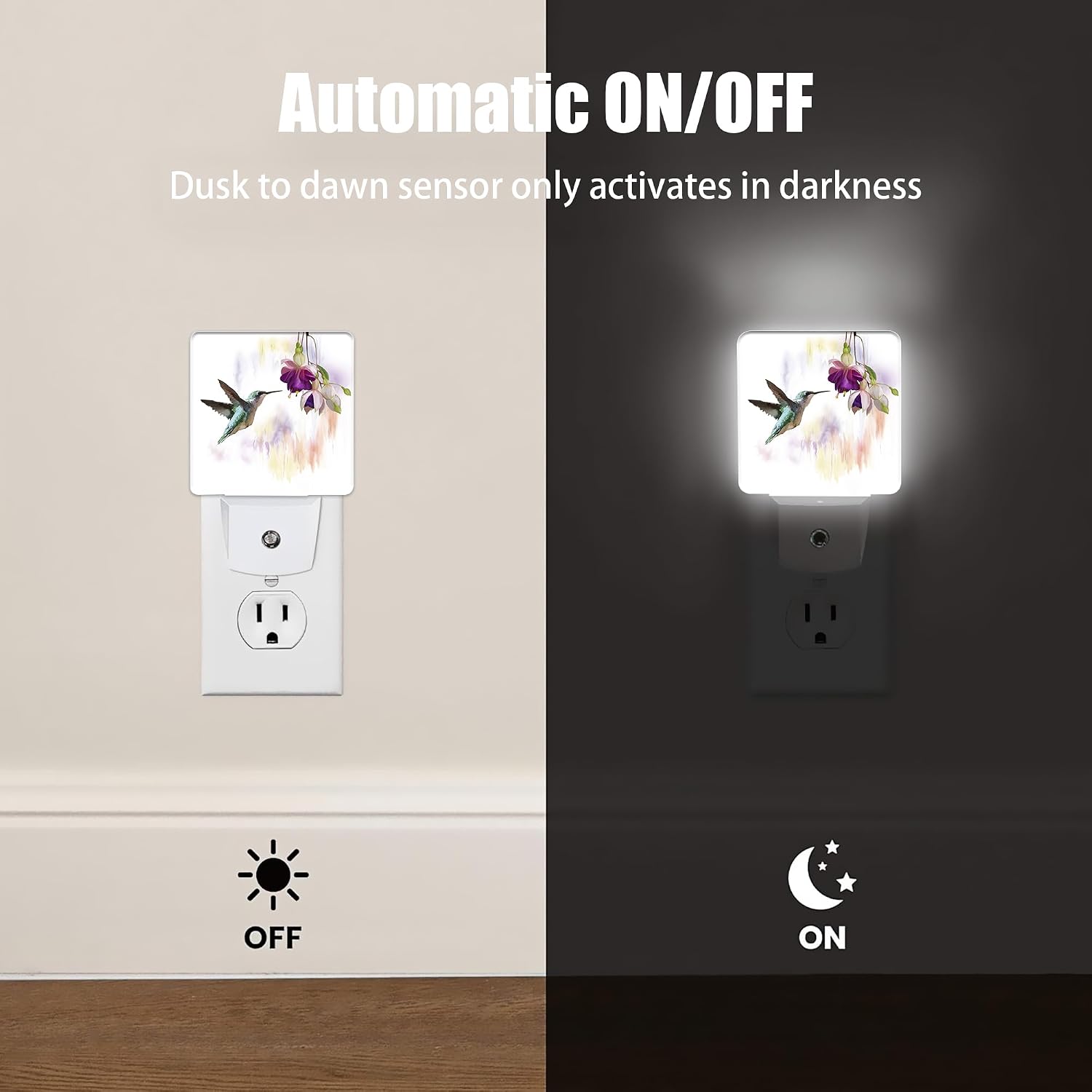 Groovy Hummingbird Flowers Dusk to Dawn Night Light, Auto Sensor Lamp Home Indoor Stairway Kitchen Corridor, Night Lights Plug into Wall…