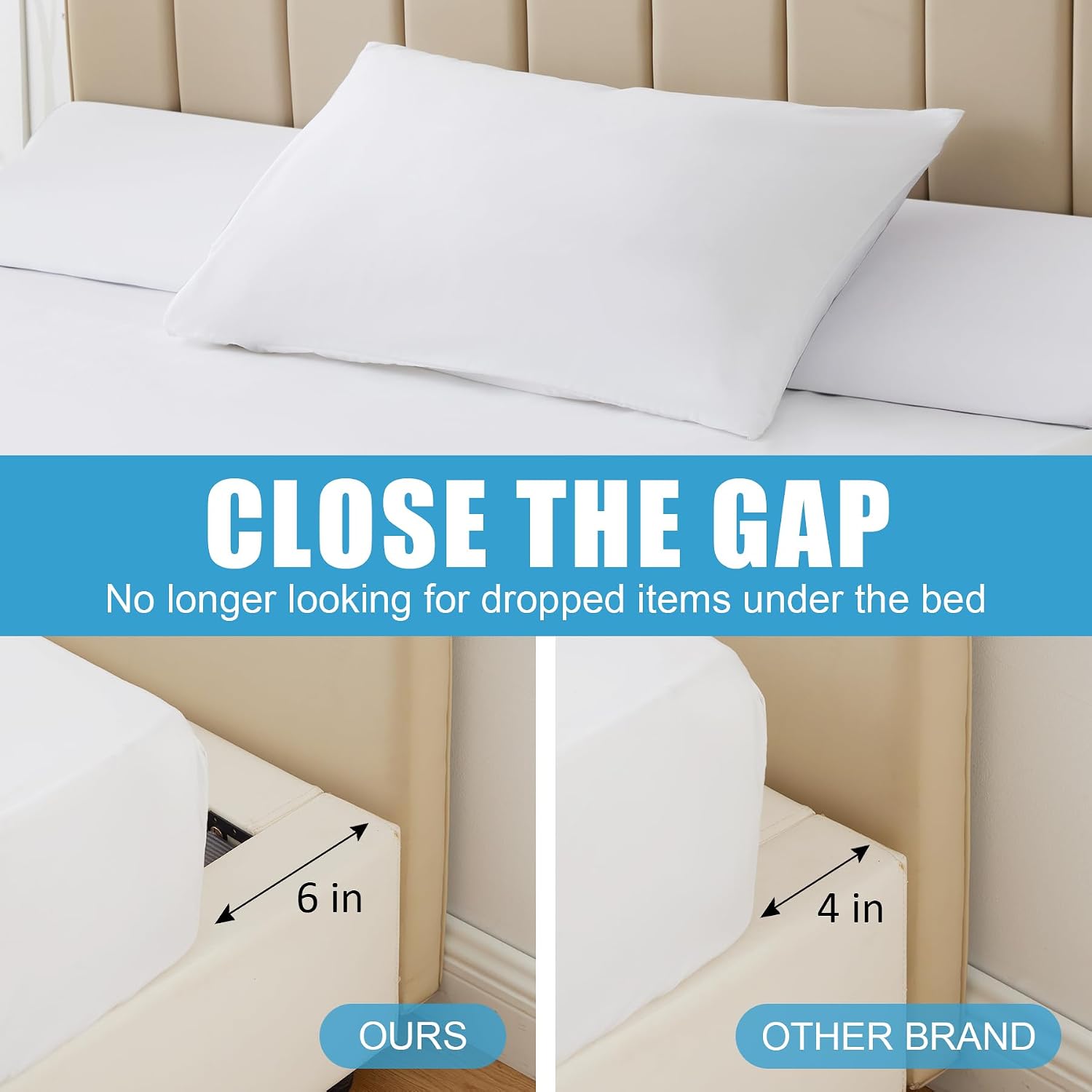 MEGCXIT Queen Bed Wedge Pillow for Headboard, 60"x10"x6", Bed Gap Filler, Headboard Pillow, Anti-Slip Gap Pillow with Side Pockets…