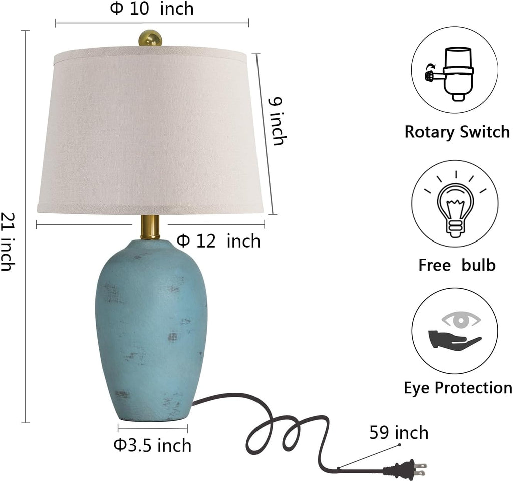 AIEAMPDO 21'' Set of 2 Coastal Small Ceramic Lamps for Bedroom, Traditional Nightstand Bedside Desk Table Lamp for Living Room Office…