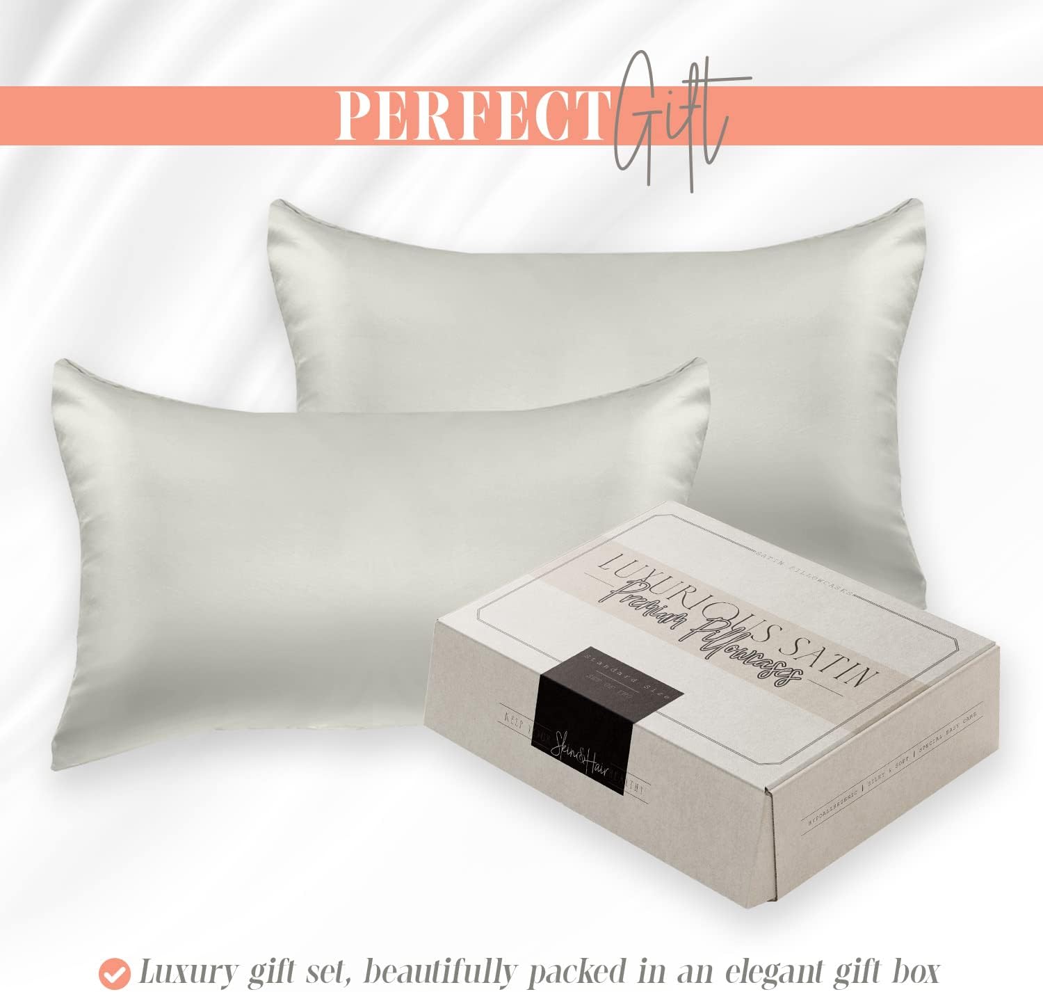 Elegantcomfort Elegant Comfort Silky and Luxurious 2-Piece Satin Pillowcase Set for Healthier Skin and Hair, Hidden Zipper Closure and Beau…
