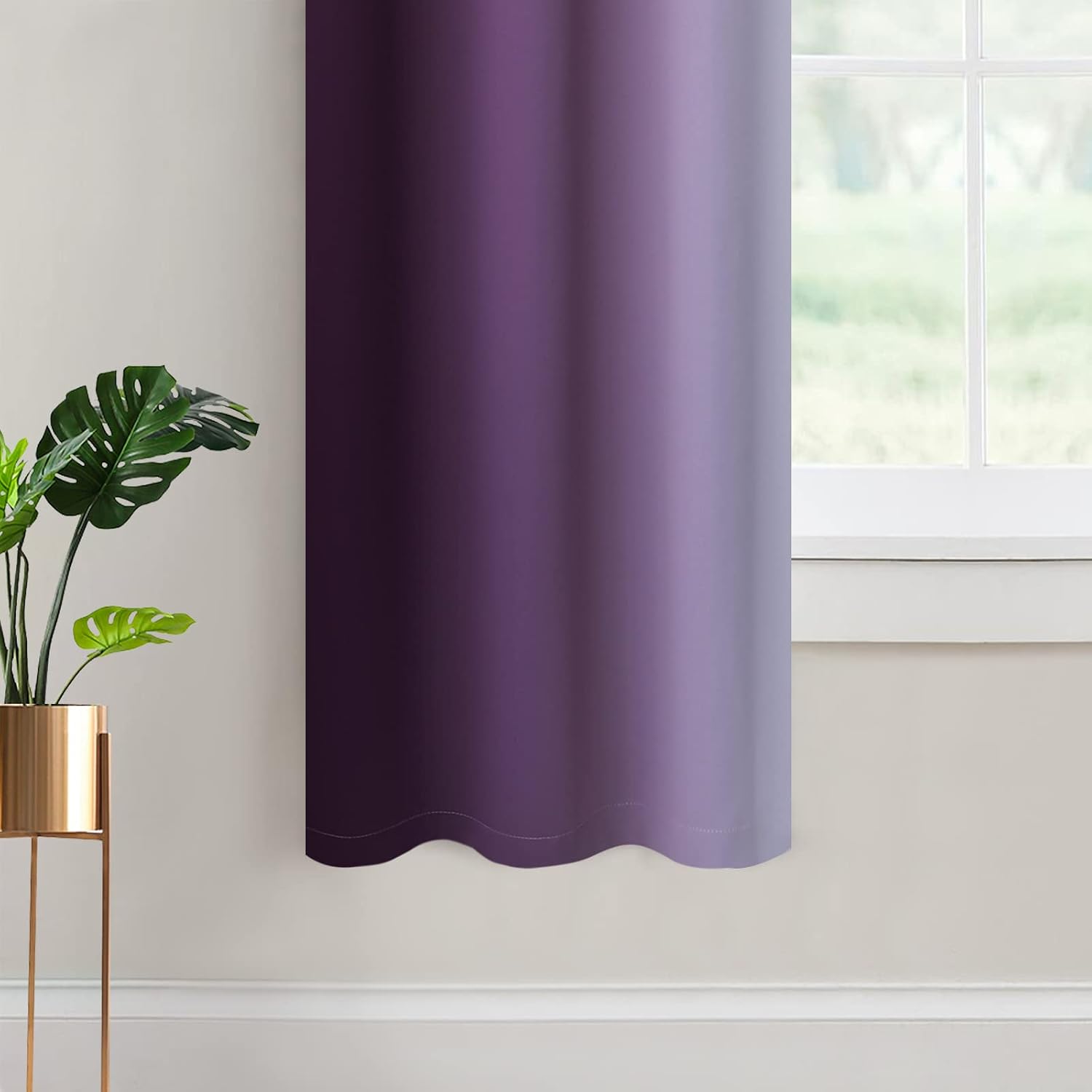 Yakamok Light Blocking Ombre Curtains, Greyish White and Purple Gradient Color Curtains, Room Darkening Grommet Window Drapes for Bedroom(P…