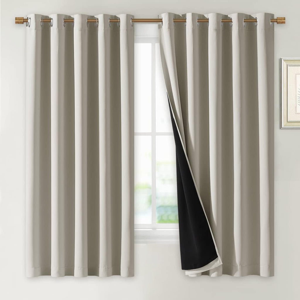 Nicetown Natural 100% Blackout Lined Curtains, 2 Thick Layers Completely Blackout Window Treatment Thermal Insulated Drapes for Kitchen/Bed…