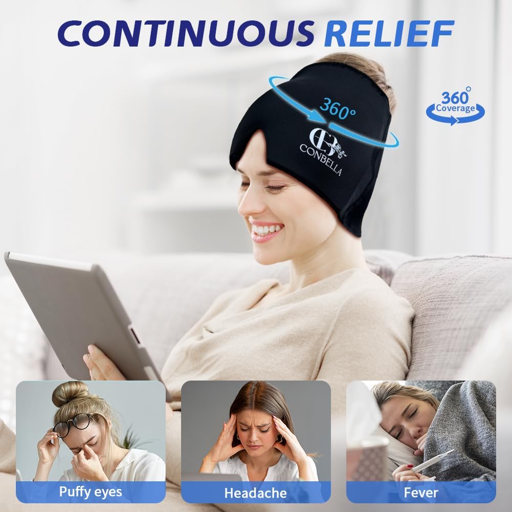 Conbella Migraine Relief Cap, Soothing Headache Ice Face Mask Products, Hot and Cold relaxation, Migraine Headache Relief Cap for…