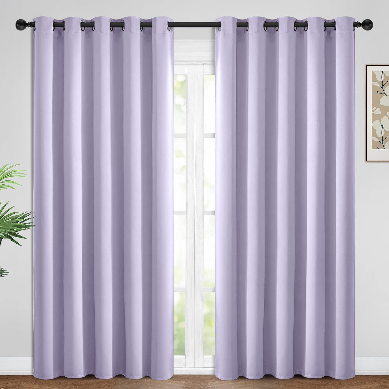 Yakamok Light Blocking Room Darkening Thermal Curtains - Blackout Curtains with Grommet Top for Bedroom/Living Room (62Wx84L, Lilac, 2…