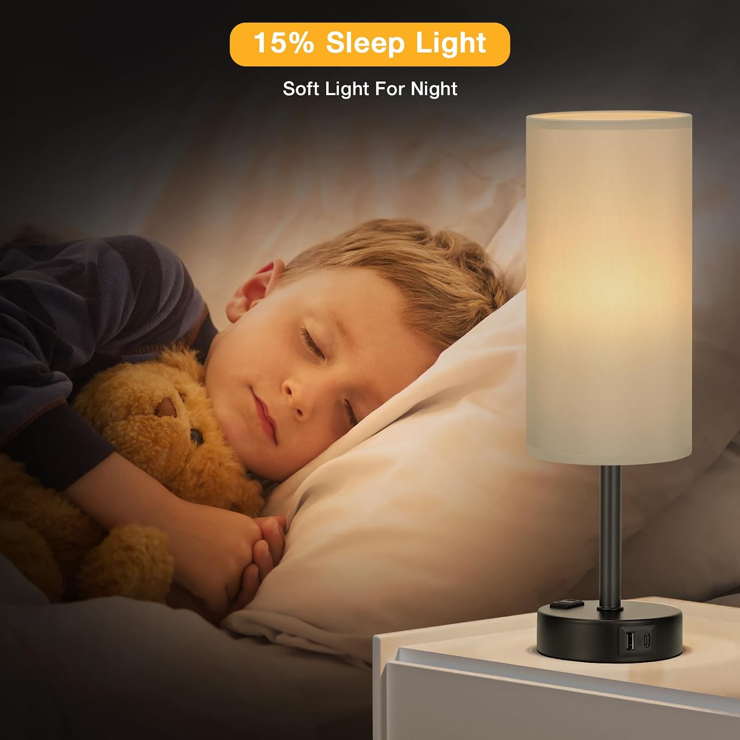 PartageiZ Grey Touch Table Lamps Set of 2-3 Way Dimmable Bedroom Lamps for Bedside with USB C and A Ports, Small Nightstand Lamps with AC…