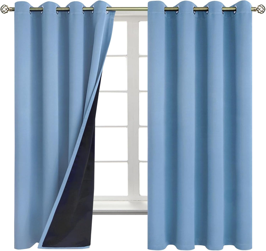 BGment Thermal Insulated 100% Blackout Curtains for Bedroom with Black Liner, Double Layer Full Room Darkening Noise Reducing Grommet Curta…