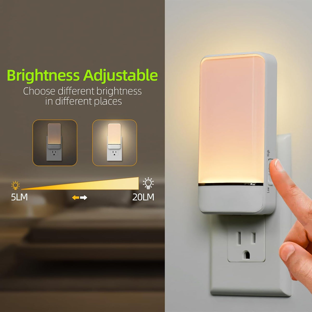 Dawnrise Night Lights Plug into Wall, Invisible Motion Sensor Night Light, Soft Warm or Cool White Selectable, Brightness Adjustable, LED…