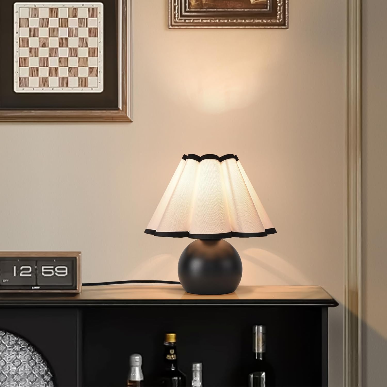 Matte Black Small Bedside Mini Table Lamp for Bedroom, Cute Bedroom Lamps for Nightstand, Cute Mini Table Lamps for Small Spaces with…
