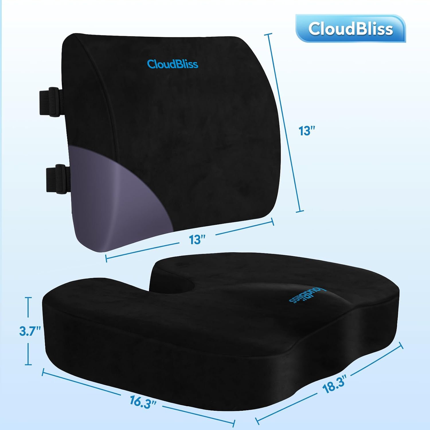 CloudBliss Lumbar Support Pillow & Seat Cushion Set for Office Chair, Desk Chair, Wheelchair & Car – Memory Foam Back Support, Ergonomic Ch…