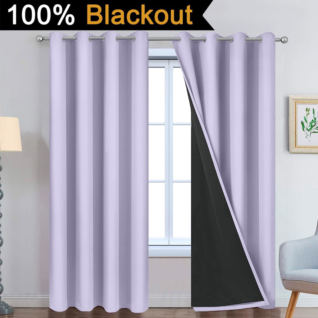 Yakamok 2 Thick Layers 100% Completely Blackout Window Curtains, Thermal Insulated Noise Reducing Drapes for Girl's Bedroom(52Wx90L, Lilac,…