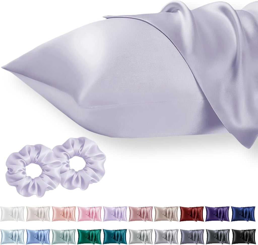 Vielit King Satin Pillowcase for Hair 2pc, Similar to Silk Pillow Cases, for Women Men, Lavandar,20x36 & Envelope Closure and 2 Satin Scrunch…
