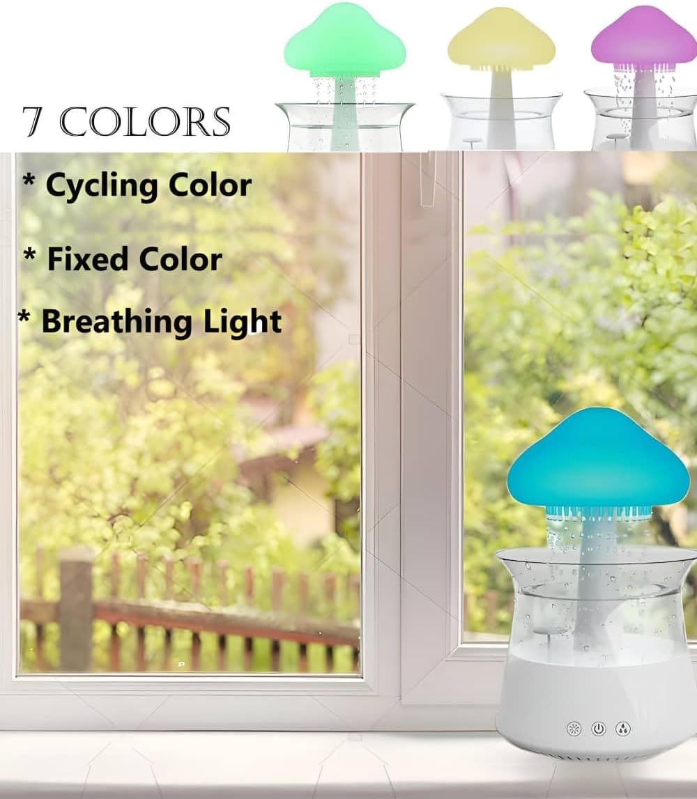 Colorlife Rain Cloud Mushroom Humidifier Lamp – Soothing Waterfall Night Light with Rain Sounds, & Relaxation Desk Lamp, Ideal Gi…