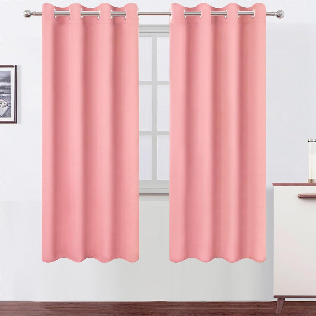 Lemomo Blackout Curtains 66 x 72 Inch Long Pink Curtains Set of 2 Panels Room Darkening Curtains for Bedroom and Living Room 72 Inch Pink