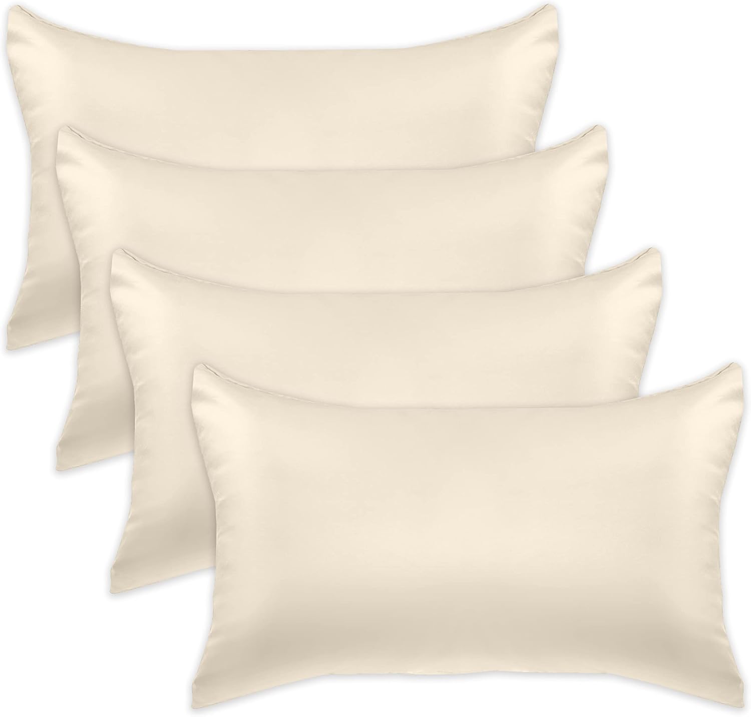 Elegantcomfort Elegant Comfort 4-Pack King Size Cream Satin Pillowcase Set with Hidden Zipper Closure, Silky Smooth for Hair and fabric…