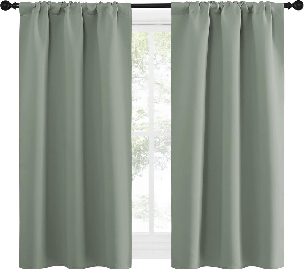 NICETOWN Window Curtains Blackout Drapes - Thermal Insulated Solid Rod Pocket Blackout Curtains/Draperies for Living Room (Greyish Green…