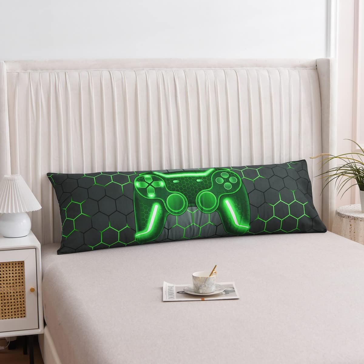 Ntbed Gaming Body Pillow Cover Gamer Microfiber Pillowcase with Envelope Closure for Kids Boys Adults,(20"x54", Green) 54 inches cotton Green