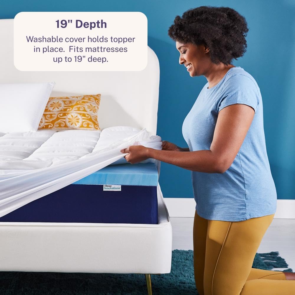 Sleep Innovations Dual Layer 4 Inch Memory Foam Mattress Topper, Full Size, Medium Support, 2 Inch Cooling Gel Memory Foam Plus 2 Inch…