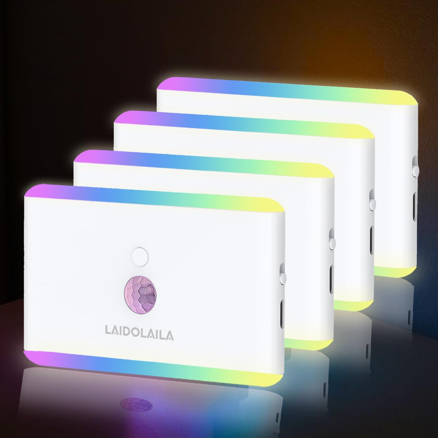 Laidolaila 4-Pack Motion Sensor Night Light – Cruise Approved, Magnetic & Rechargeable with USB, RGB Color-Changing Modes, LED Auto Nightli…