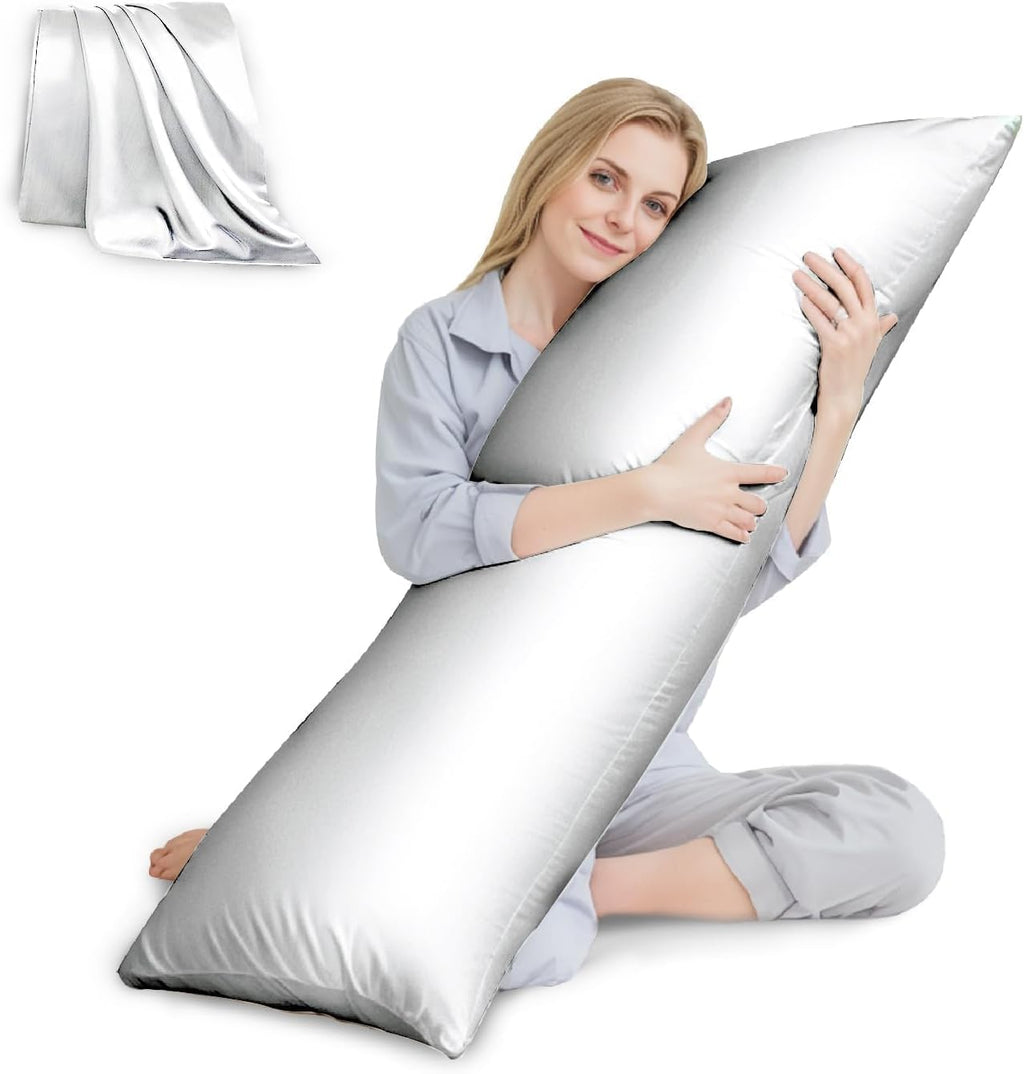Huxmeyson Body Pillow with Satin Pillowcase, Body Pillow for Adults, Removable Cover, White (20"x54") White