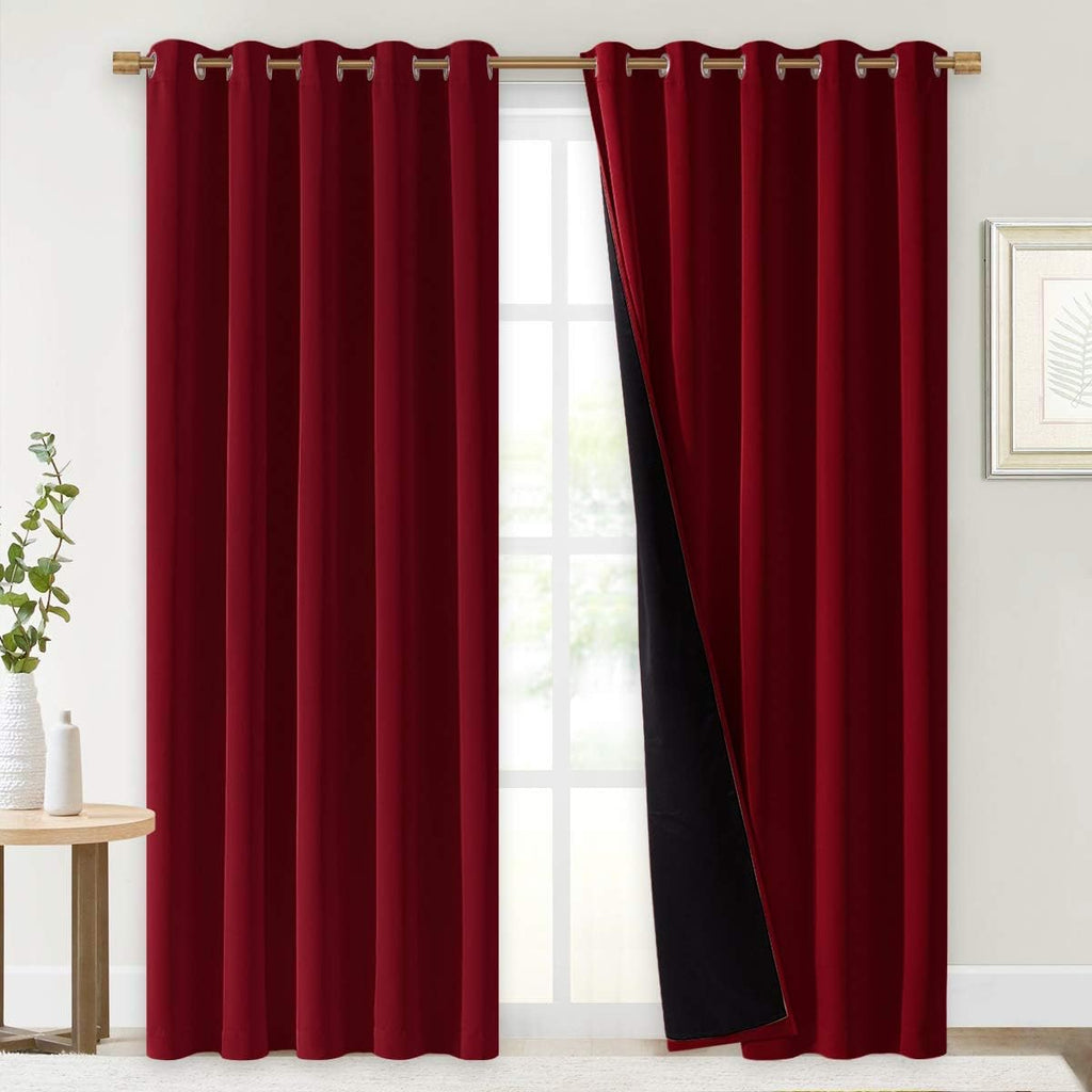 Nicetown 100% Blackout Curtains with Black Liner Backing, Thermal Insulated Curtains for Living Room, Noise Reducing Drapes for Christmas,…