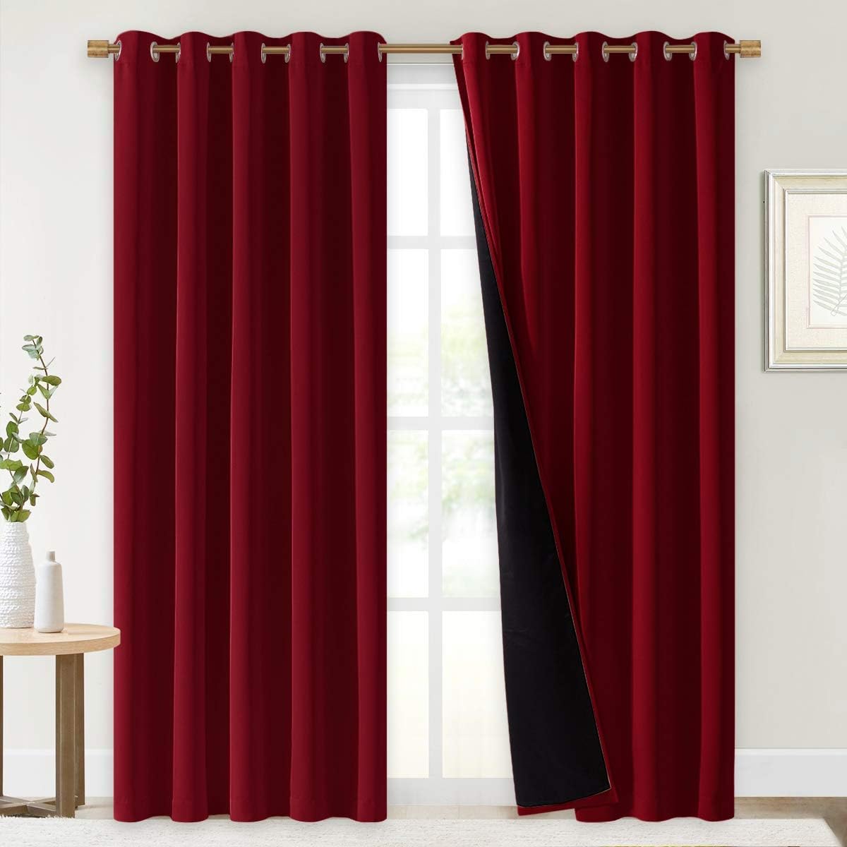 Nicetown 100% Blackout Curtains with Black Liner Backing, Thermal Insulated Curtains for Living Room, Noise Reducing Drapes for Christmas,…