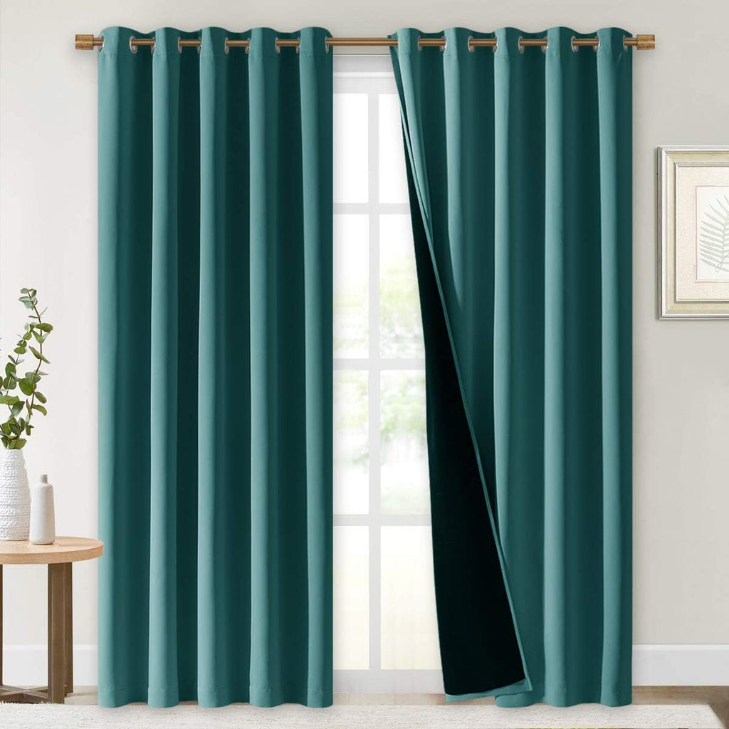Nicetown 100% Blackout Window Curtain Panels, Sea Teal, 2 PCs, 62" Wide Each Panel, Cold and Full Light Blocking Drapes with Black Liner fo…