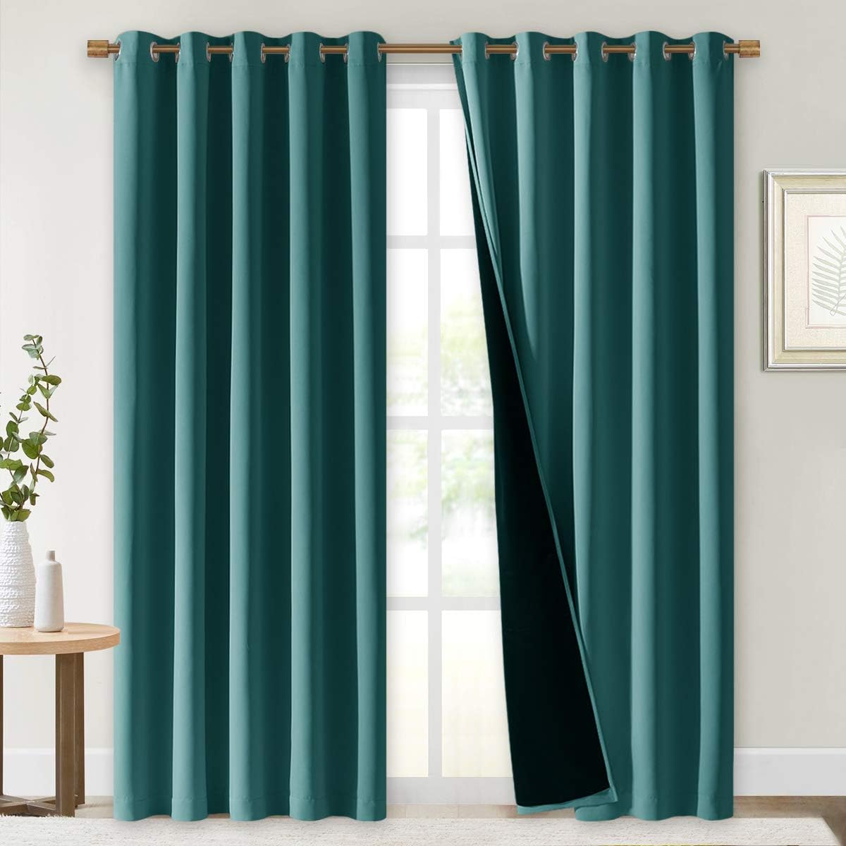 Nicetown 100% Blackout Window Curtain Panels, Sea Teal, 2 PCs, 62" Wide Each Panel, Cold and Full Light Blocking Drapes with Black Liner fo…