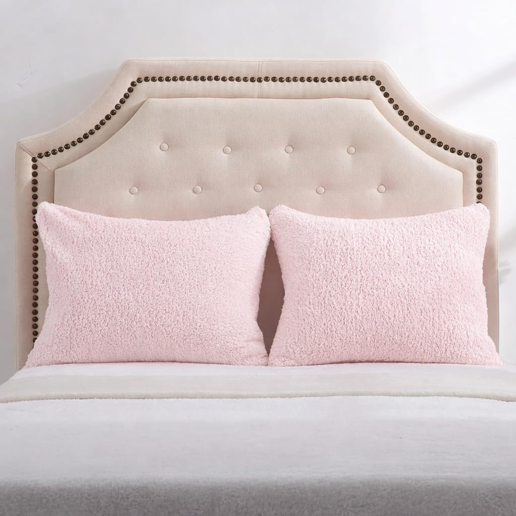 Reafort Sherpa Pillowcases Set of 2, Plush Fleece Standard Pillow Covers 20" x 26" with Zipper Closure, Fluffy Ultra Soft Cozy Pillowcases…