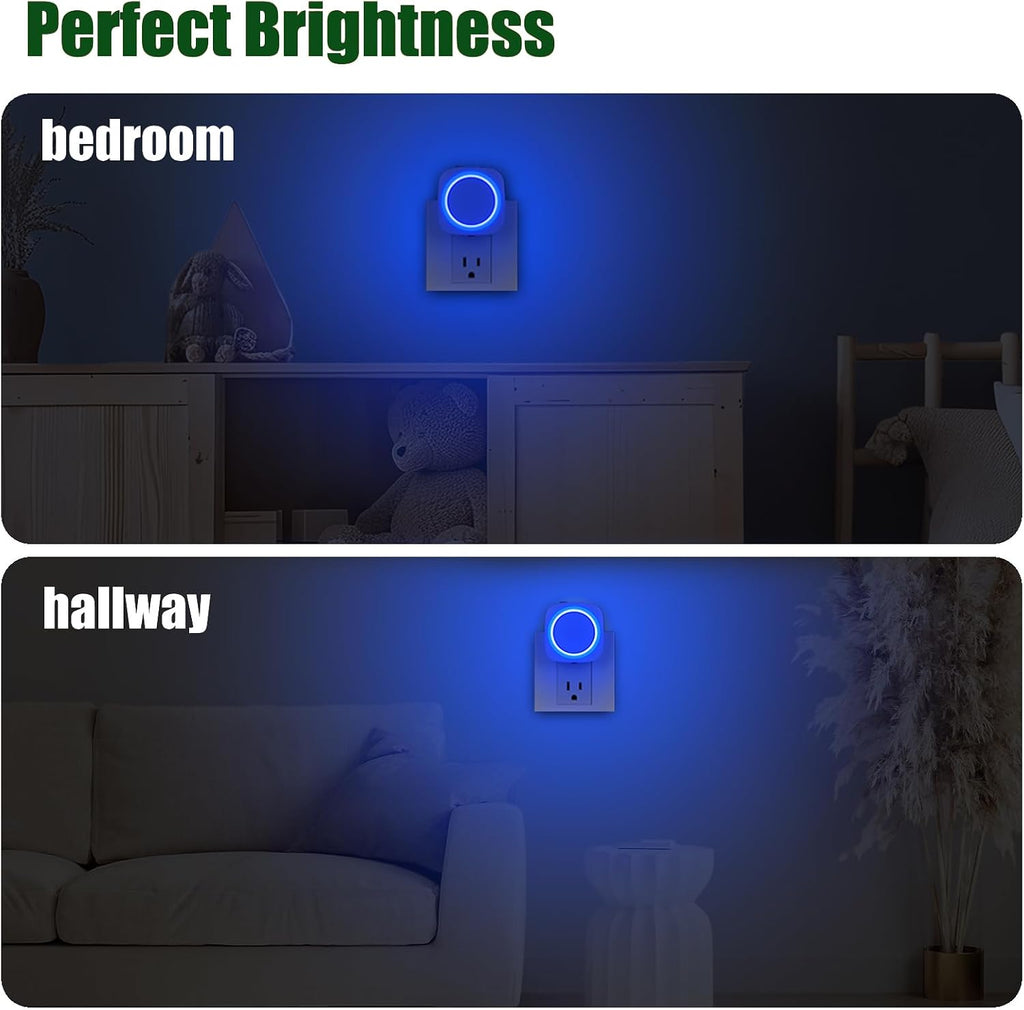 Blue Night Lights Plug in to Wall,4 Packs Dimmable Night Light with Auto Dusk to Dawn Sensor, Soft Glow Night Light for Bathroom…
