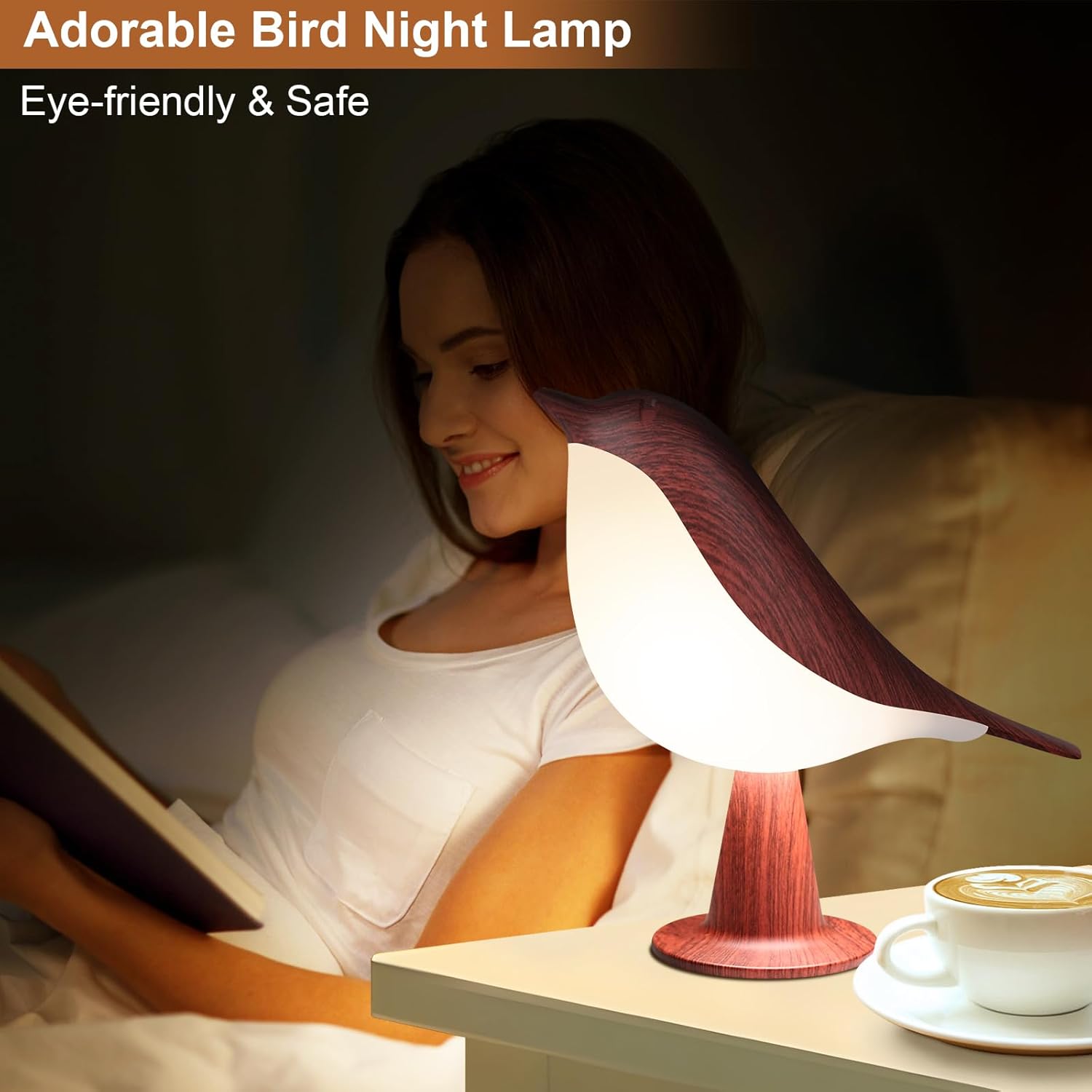 VoMii Bird Desk Lamp Set of 2, Small Table Lamp Cordless Touch Dimmable Night Light with 3 Color Temperature, Rechargeable Decorative…