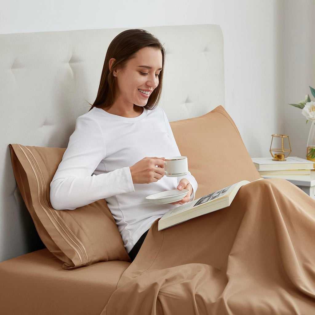 Nestl Mocha Pillow Cases - Soft Queen Size Set of 2, 1800 Microfiber, Envelope Closure, 20x30 Inches cotton