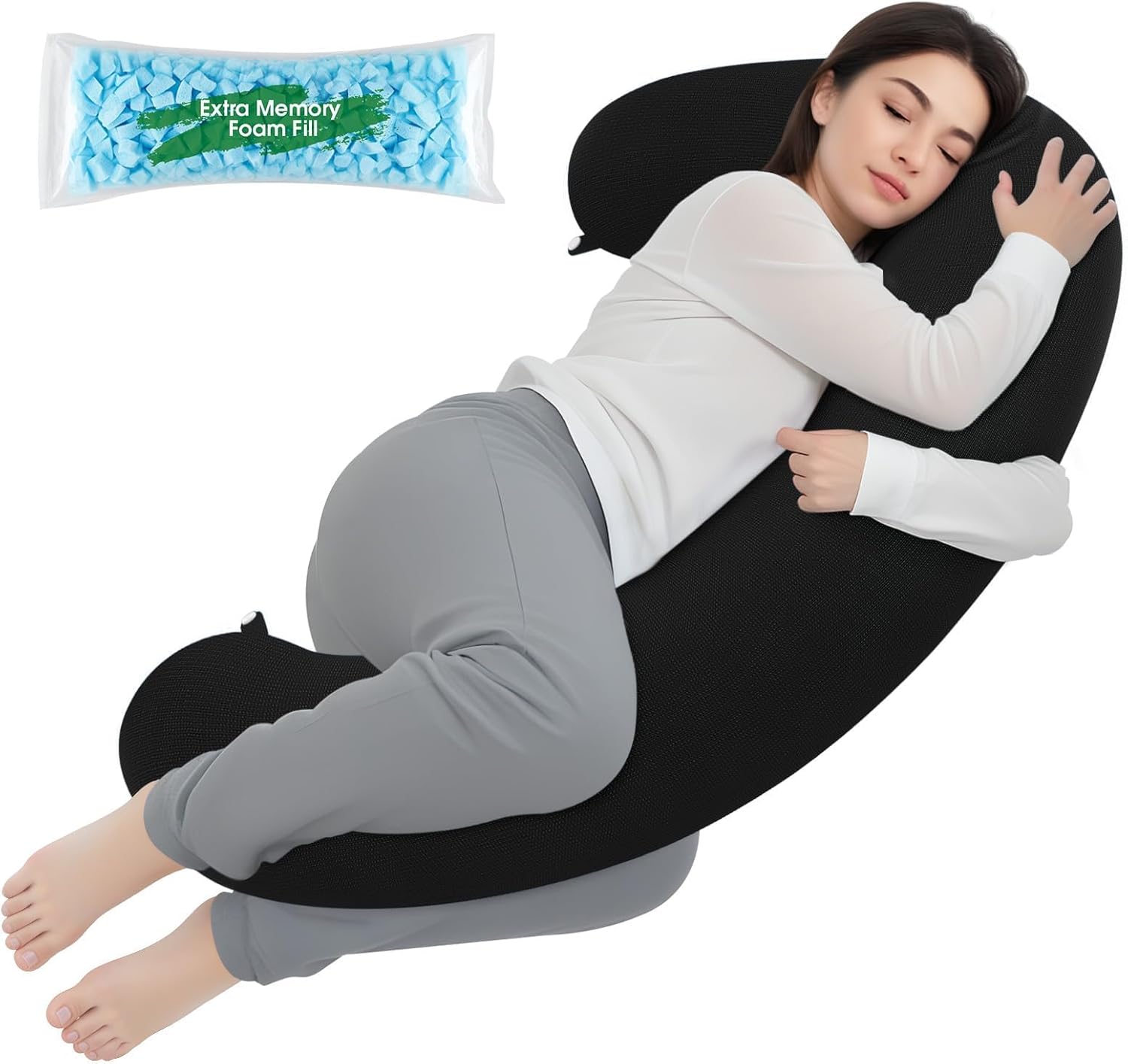 TranquilRelax TranquilRelax C Shaped Body Pillow for Side Sleepers, Memory Foam Long Pillow for Leg, Hip & Back Support, Soft Washab…