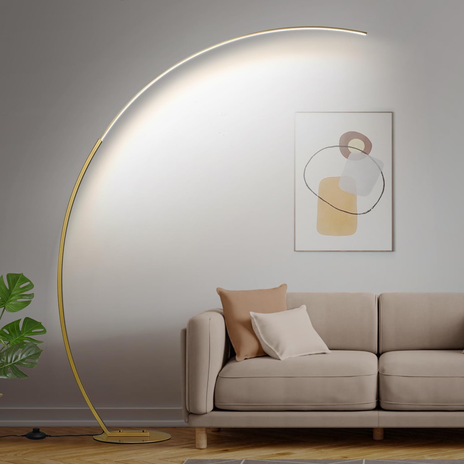 Dimmable LED Floor Lamp with 3 Color Temperatures, Ultra Bright 2000LM Gold Arc Floor Lamp, Modern Standing Tall Lamp with Remote Control…
