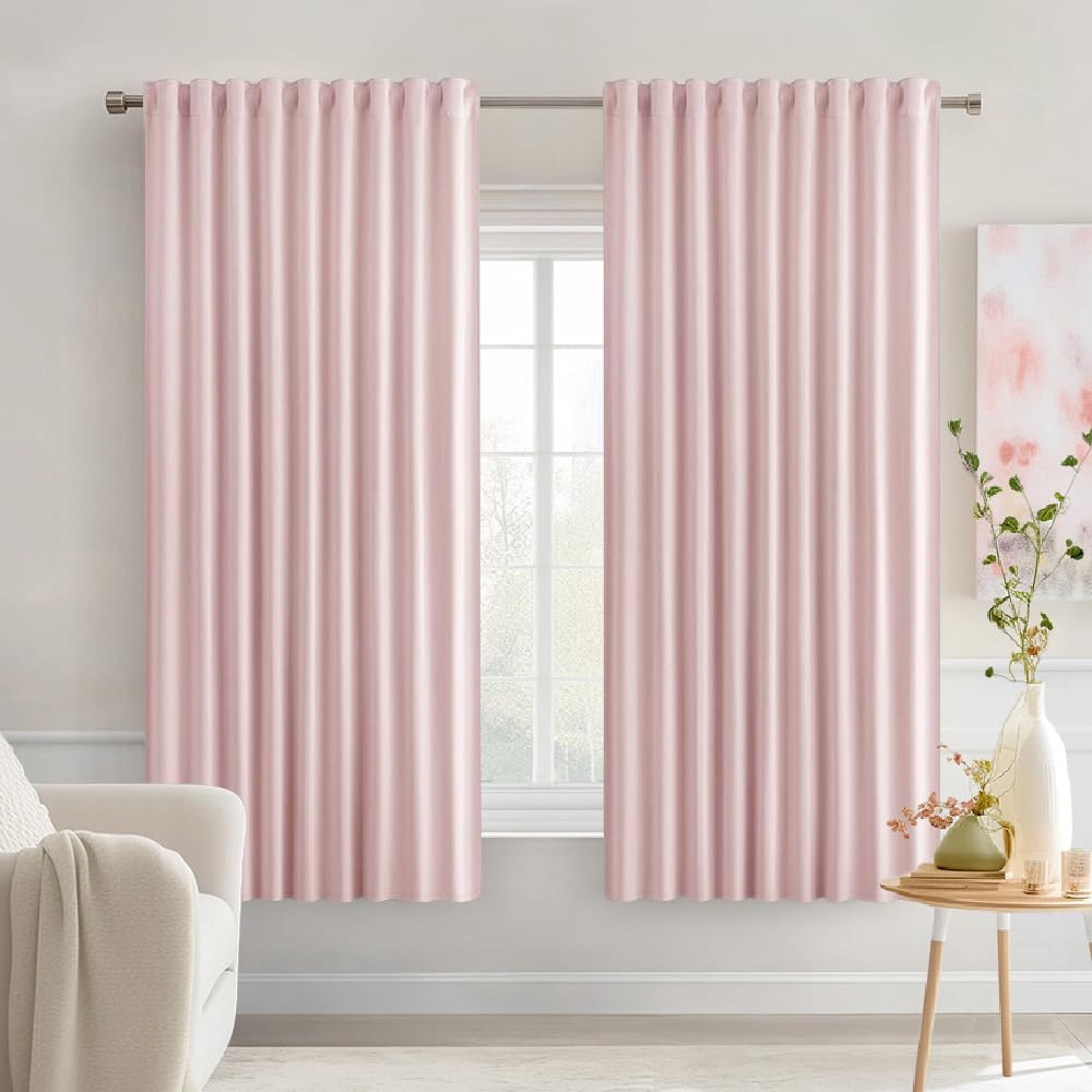 Miulee Baby Pink Back Tab Blackout Curtains 63 Inch Length 2 Panels Set for Living Room Bedroom Privacy, Rod Pocket/Pinch Pleat Thermal Ins…