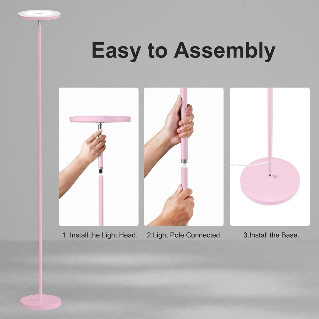 Sunmory Soft Pink Torchiere Floor Lamp for Bedroom and Office – Elegant Standing Lamp with Modern Design, Perfect for Ambient Lighting in L…