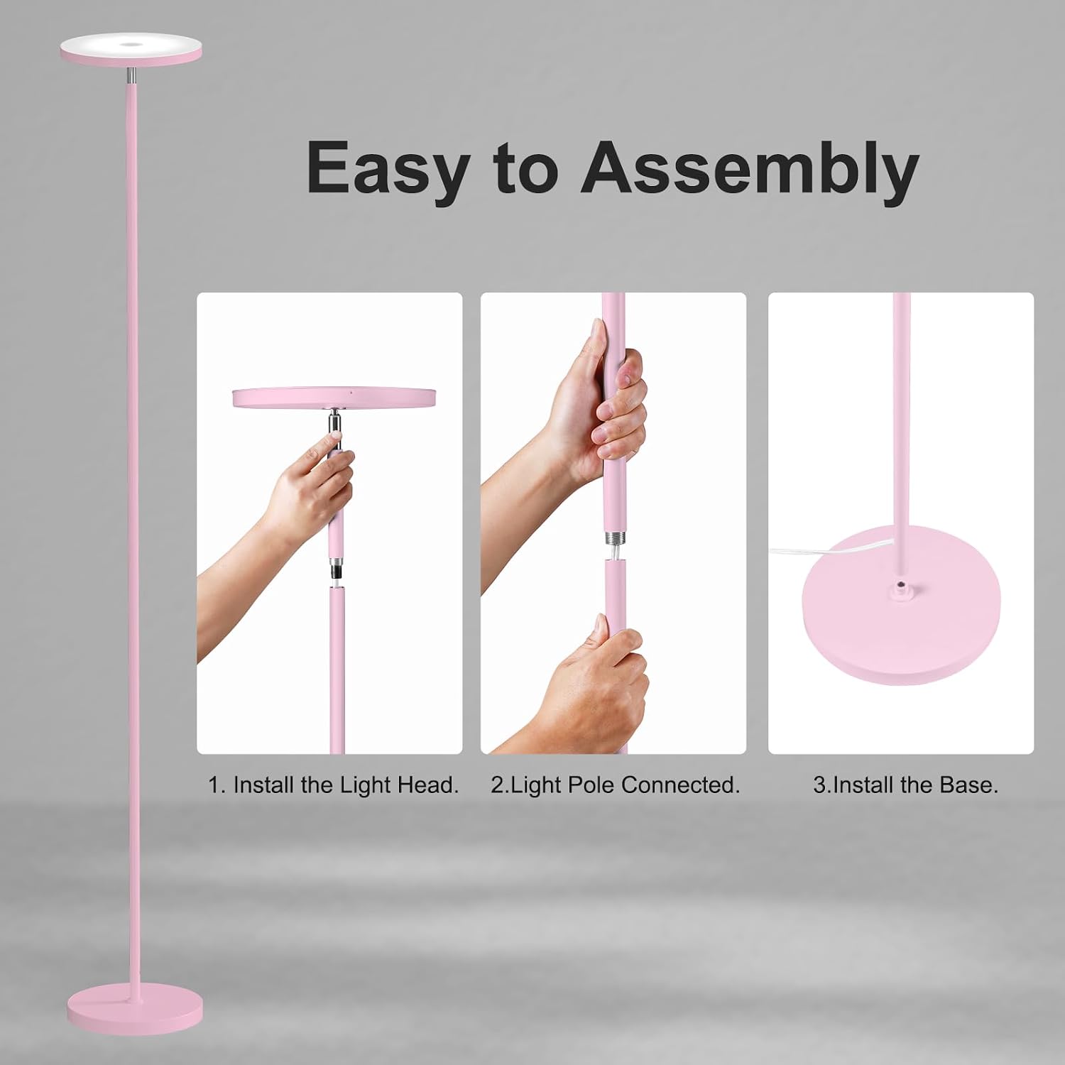 Sunmory Soft Pink Torchiere Floor Lamp for Bedroom and Office – Elegant Standing Lamp with Modern Design, Perfect for Ambient Lighting in L…