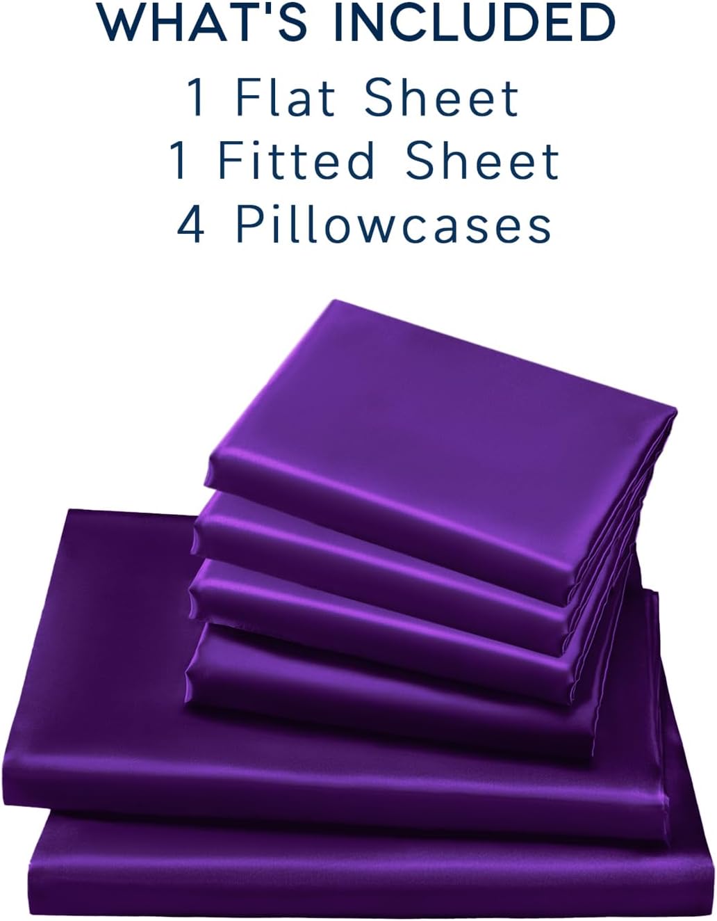 Golal Satin Sheets Queen Size - 6 Pieces Luxury Silky Soft Bed Sheets, Wrinkle-Free Dark Purple Satin Silk Sheet Set with 1 Deep Pocket Fit…