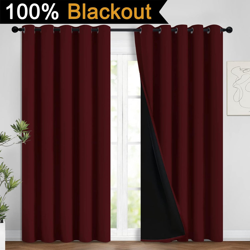 Yakamok 100% Blackout Lined Panels, Room Darkening Thermal Insulated Blackout Curtains for Bedroom, Heat Blocking Drapes for Living Room(62…