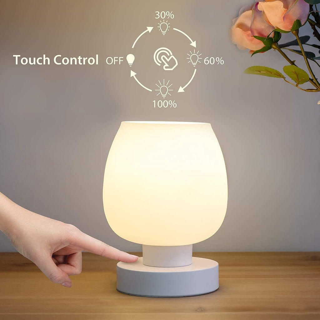 ONEWISH Small Bedside Lamp for Bedroom, 3-Way Dimmable Touch Control, 600 Lumen Bright Opal Glass Shade, 7.5 Inch Ultra Compact…