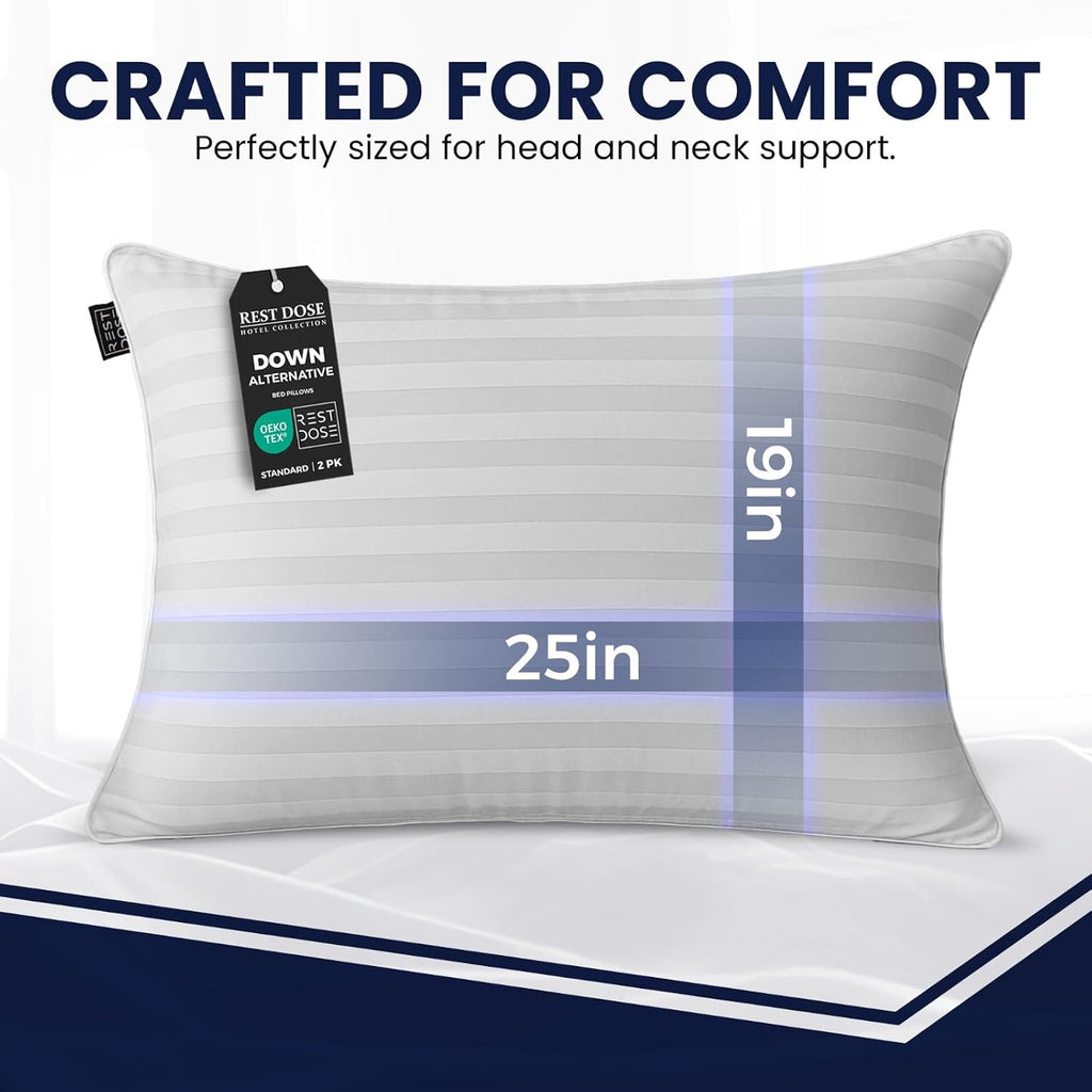 REST DOSE Bed Pillows for Sleeping, Set of 2 – Cooling, Hotel Quality with Soft Down Alternative Fill for Back, Stomach & Side Sleep…
