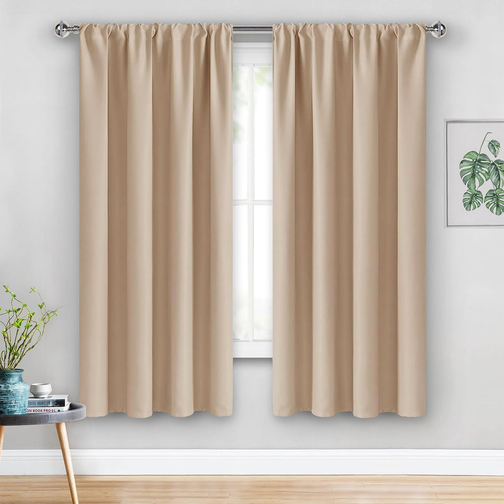 Jiuzhen Blackout Curtains for Bedroom - Thermal Insulated Room Darkening Rod Pocket Curtains for Living Room, Set of 2 Panels with Tiebacks…