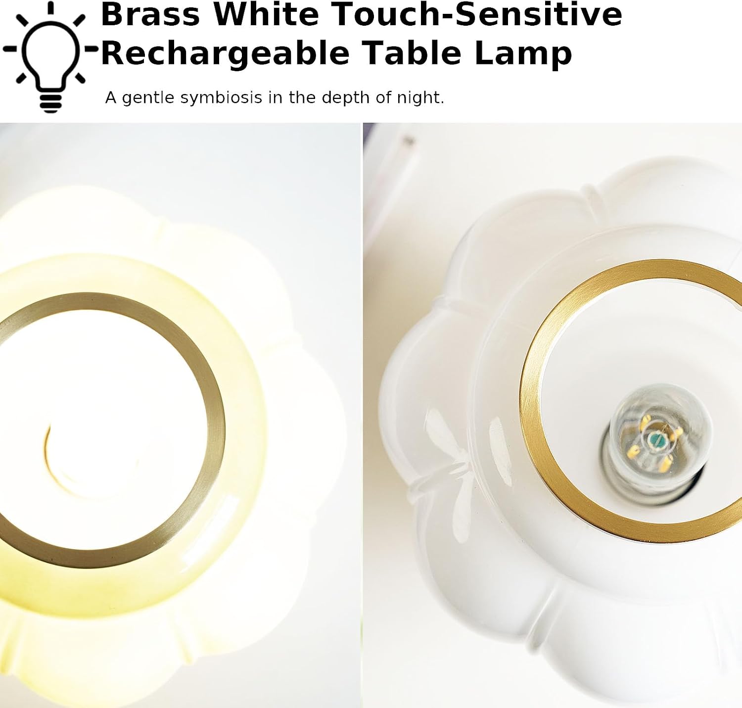 Mushroom Lamp, Cordless Rechargeable Table Lamp with Brass Base & White Glass Shade, 4W Dimmable Bedside Table Lamp, Small Vintage Desk…