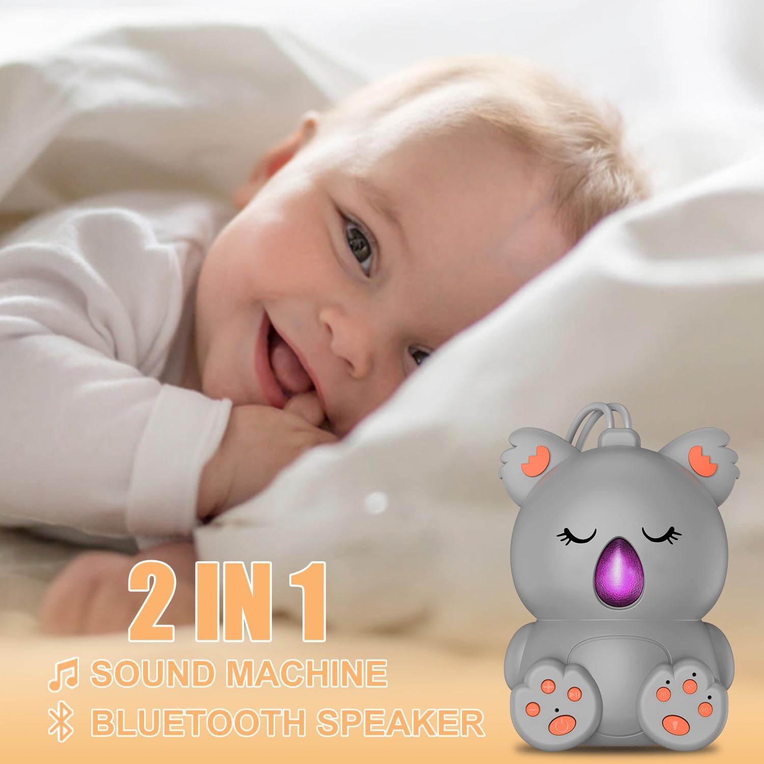Baby Sleep Sound Machine & Bluetooth Speaker | Portable White Noise Sound Machine with 3 Timers for Nursery, Travel | Non-Looping…
