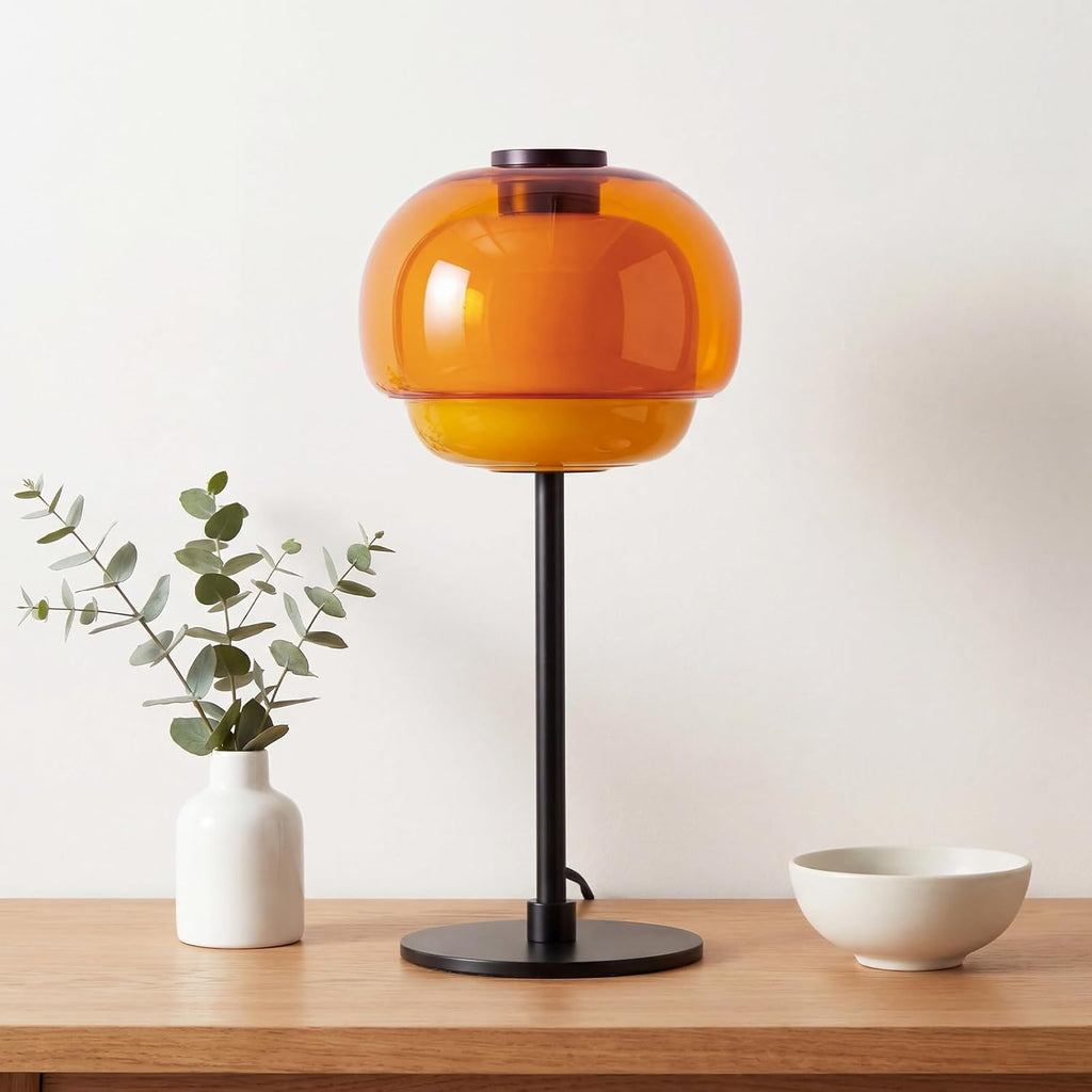 Nordic Colorful Glass Table Lamp, 16" Tall Modern Art Glass Bedside Lamp with Metal Base, E26 Socket, Vintage Scandinavian Decor Accent…