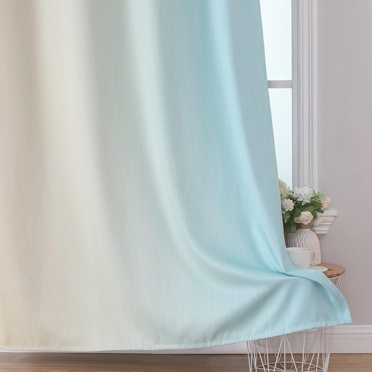 Estelartextiler Estelar Textiler Aqua and Beige Blackout Curtains 102 Inch Length 2 Panels Set, Thermal Insulated Ombre Grommet Drapes for…